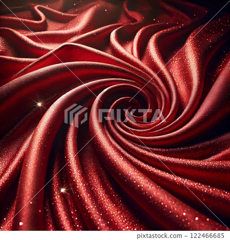 Luxurious red silk fabric with shimmering texture and elegant folds creating a rich and opulent visual effect 122466685