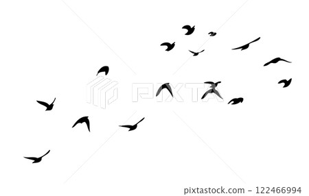 Flying birds silhouette flock. hand drawing. Not AI. Vector illustration Flying birds silhouette flock. hand drawing. Not AI. Vector illustration 122466994