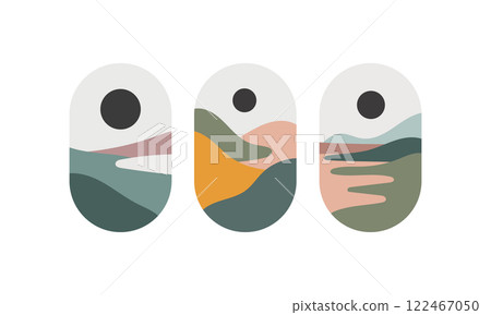Vector illustration. Modern abstraction with soft transitions of beige, green, brown colors. Organic wavy shapes. Vector illustration. Modern abstraction with soft transitions of beige, green, brown colors. Organic wavy shapes. 122467050