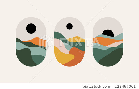 Vector illustration. Modern abstraction with soft transitions of beige, green, brown colors. Organic wavy shapes. 122467061