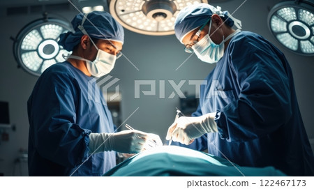 Two surgeons operating on a patient 122467173