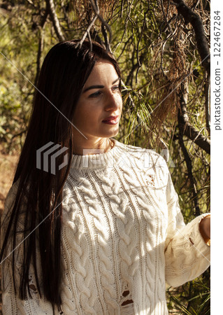young pretty brunette woman on sea coast, lifestyle people concept young pretty brunette woman on sea coast, lifestyle people concept 122467284