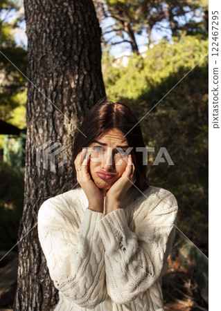 young pretty brunette woman on sea coast, lifestyle people concept 122467295