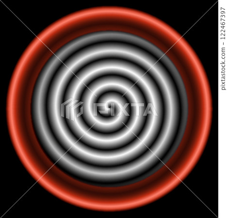 Red circle with a white spiral in the center on a black background. Twisted white spiral with red border on black background. Red circle with a white spiral in the center on a black background. Twisted white spiral with red border on black background. 122467397