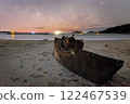 Abandoned ship at Oshima Tanakahama in Kesennuma City and the Milky Way before dawn 122467539