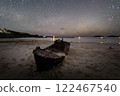 Abandoned ship at Oshima Tanakahama in Kesennuma City and the Milky Way before dawn 122467540