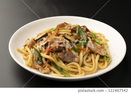 Fried udon noodles served on a plate 122467542