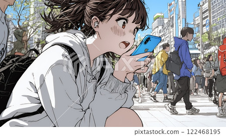 Young woman surprised at the screen of her smartphone 122468195