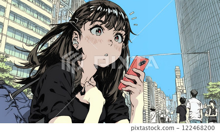 年輕女子對智慧型手機的螢幕感到驚訝 122468200