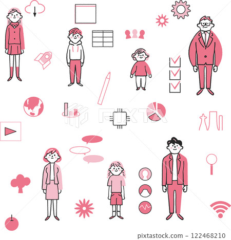 Stock illustration of a set of symbolic icons of people of various ages and IT 122468210