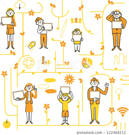 ICT education and people connected through networks Stock illustration material of a set of IT symbolic icons ICT education and people connected through networks Stock illustration material of a set of IT symbolic icons 122468212