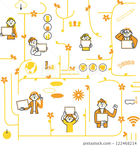 ICT 教育和透過網路連結的人一組 IT 符號圖示的庫存插圖素材 122468214