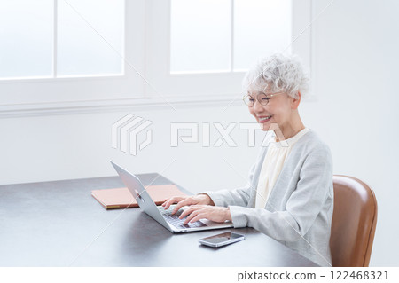 在電腦上工作的高級女性 在電腦上工作的高級女性 122468321