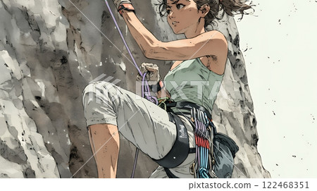 Young woman rock climbing 122468351