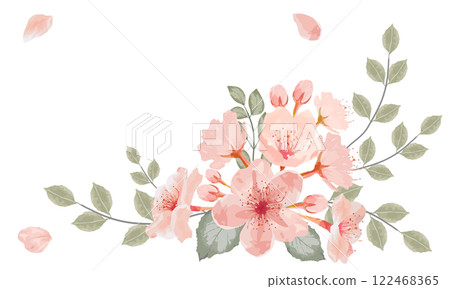 水彩櫻花與植物框架 122468365