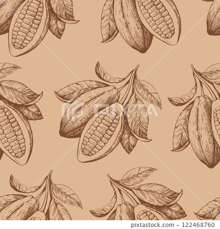 Seamless pattern with cocoa beans. Hand-drawn monochrome illustration. Seamless pattern with cocoa beans. Hand-drawn monochrome illustration. 122468760
