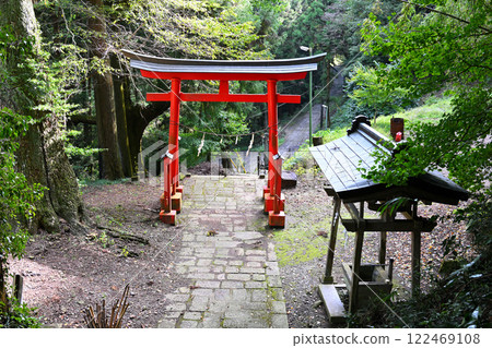 Komochi Shrine, quietly located in the mountains, approach to the shrine, torii gate, Shibukawa City 122469108