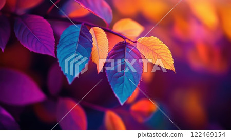 A leaf with a blue and orange stem 122469154