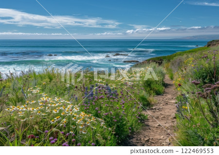 Coastal Cliffside Path with Wildflowers 122469553