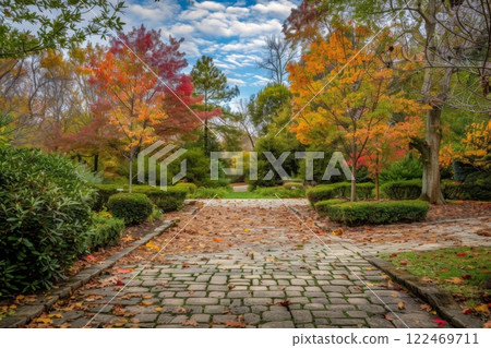 Colorful Autumn Pathway in a Park Colorful Autumn Pathway in a Park 122469711