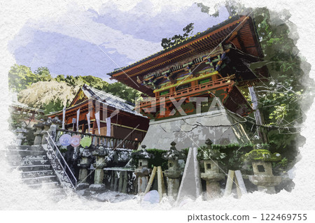 水彩風格 靜岡 久能山東照宮 鼓樓 靜岡縣靜岡市 水彩風格 靜岡 久能山東照宮 鼓樓 靜岡縣靜岡市 122469755