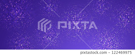 Digital technology pattern wallpaper. Glowing purple dotted circle background. Abstract dot round grid backdrop for business, science, healthcare, medicine, finance. Vector violet texture surface 122469975
