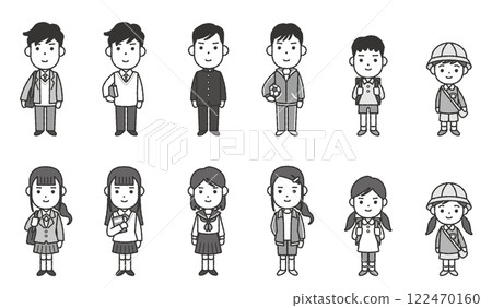 Full-body illustrations of various students 122470160