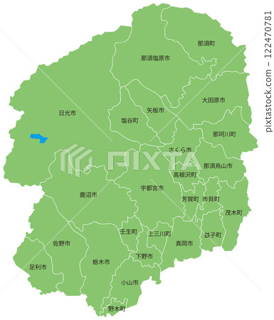Dividable map of Tochigi prefecture with city and town names 122470781
