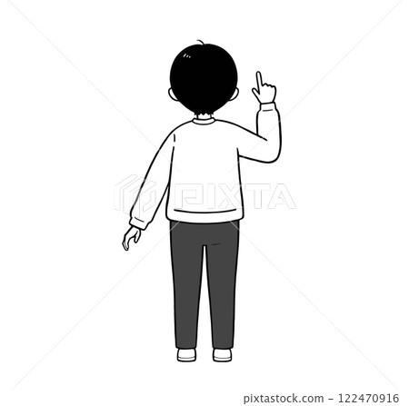 Elementary school student boy pointing from behind Simple monochrome illustration Elementary school student boy pointing from behind Simple monochrome illustration 122470916