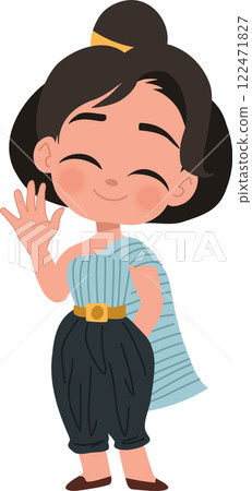 songkran festival cute thai girl in traditional thai dress waving greeting during thai new year celebration 122471827