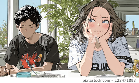 一名女子尷尬地臉紅了(她意識到異性了嗎?) 一名女子尷尬地臉紅了(她意識到異性了嗎?) 122471898