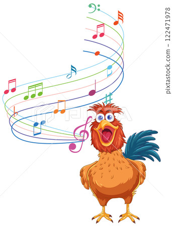 Musical Rooster Singing Joyfully 122471978