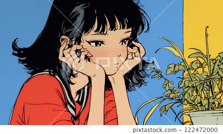 A woman blushing in embarrassment (is she conscious of the opposite sex?) 122472000