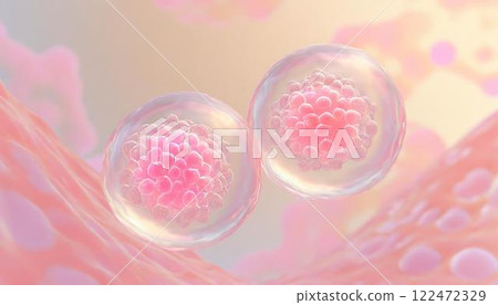 3D illustration of stem cells self-replicating and multiplying in the body Ovary and reproductive stem cells Medical material 122472329