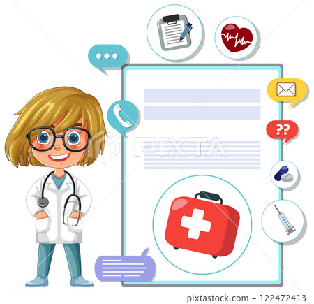Healthcare Professional with Medical Icons 122472413