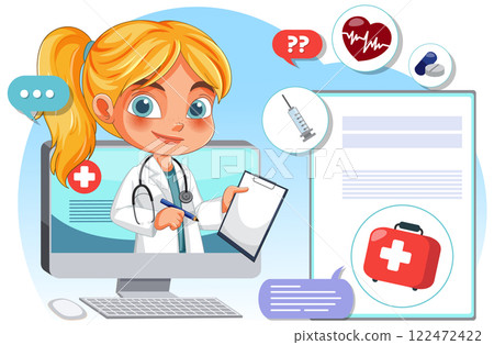 Virtual Healthcare Consultation Illustration 122472422