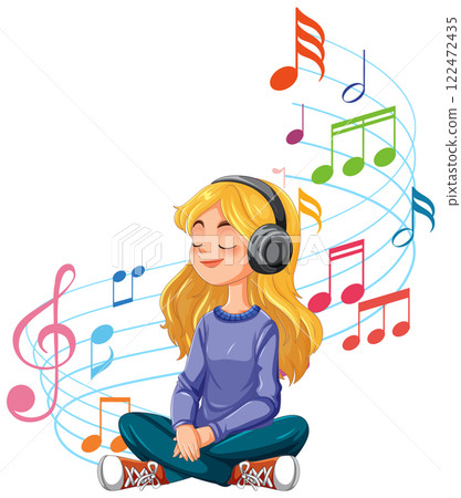 Girl Enjoying Music with Headphones 122472435