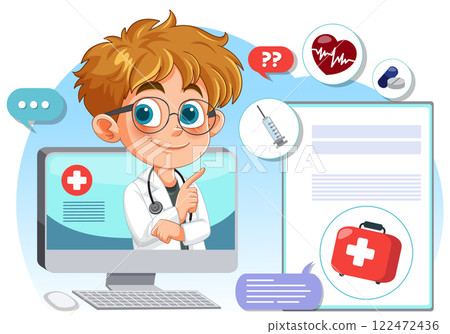 Virtual Doctor Consultation Illustration Virtual Doctor Consultation Illustration 122472436