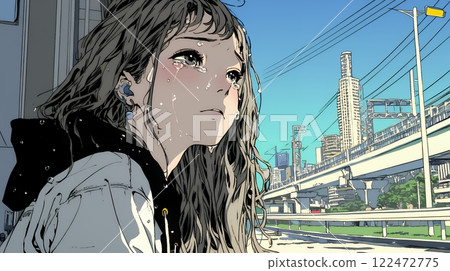 Young woman crying in the rain 122472775