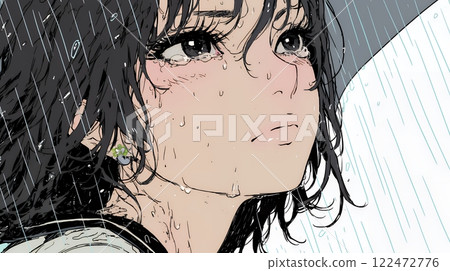 Young woman crying in the rain 122472776