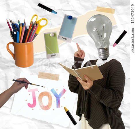 Back to school collage with art supplies and creative inspiration, vector illustration Back to school collage with art supplies and creative inspiration, vector illustration 122473049