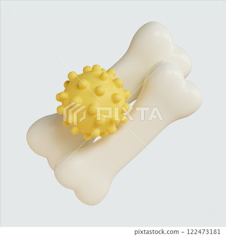 3D render illustration of a virus model on top of stylized bones for cancer awareness. 3D render illustration of a virus model on top of stylized bones for cancer awareness. 122473181