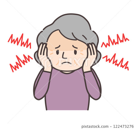 Illustration of a senior woman suffering from tinnitus 122473276