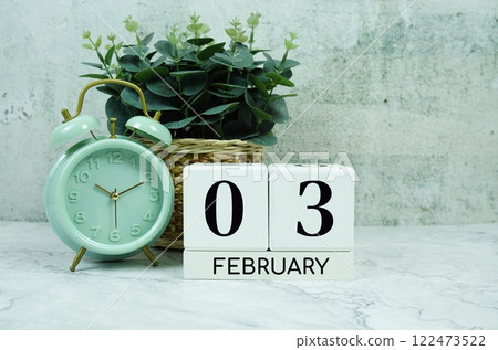 Wooden Calendar Showing the Date of February 3rd. Day 3 of February month 122473522