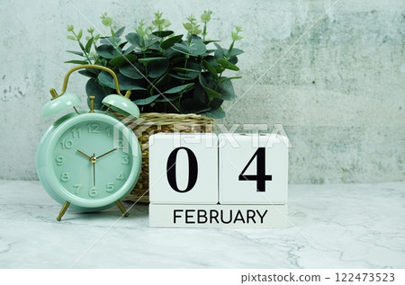 Wooden Calendar Showing the Date of February 4th. Day 4 of February month 122473523