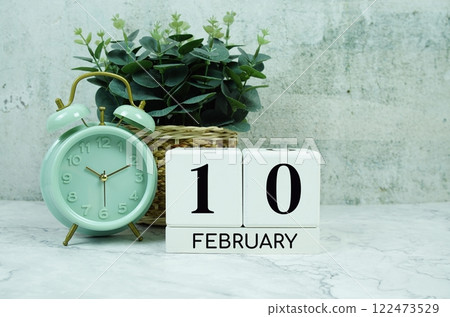 Wooden Calendar Showing the Date of February 10th. Day 10 of February month 122473529