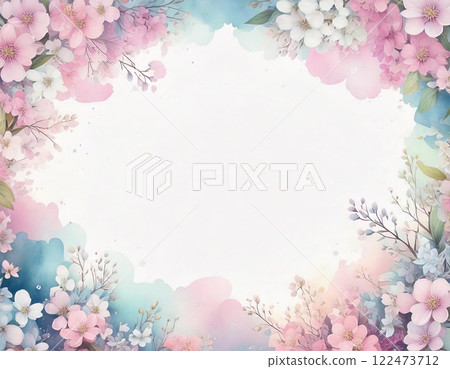 美麗的春花水彩插畫背景框生成AI 122473712