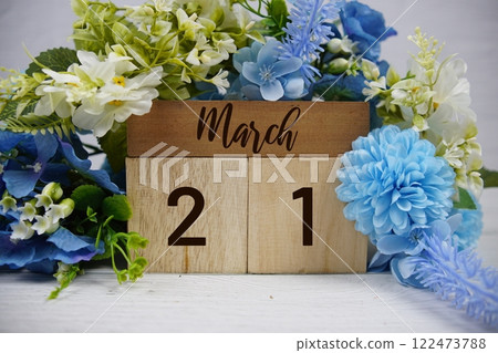 Wooden Calendar Showing the Date of March 21th. Day 21 of March month Wooden Calendar Showing the Date of March 21th. Day 21 of March month 122473788