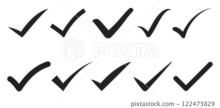 Check mark icon set. Black color check mark symbol. 122473829