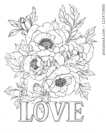 Flower illustration and the word "LOVE" 122473900